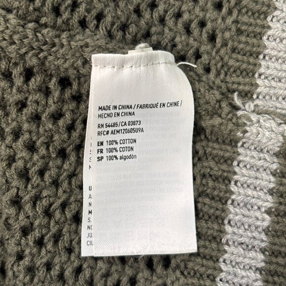 American Eagle Cardigan Medium Green Longline Varsity Open-Knit Sweater Cotton - Picture 8 of 8